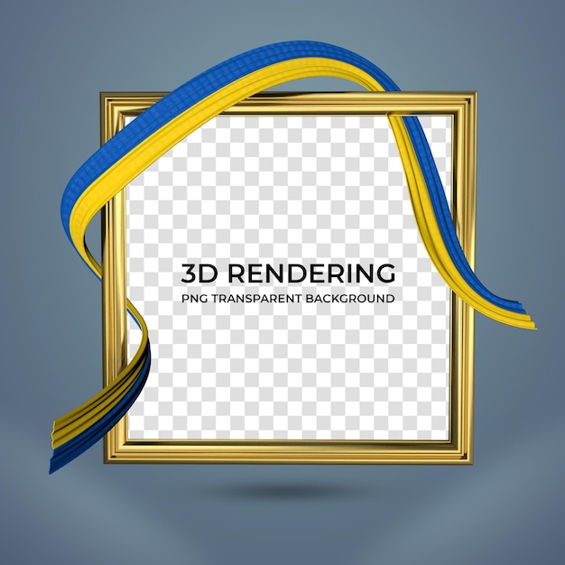 PSD realistic frame and ribbon with ukraine flag colors 3d rendering transparent background