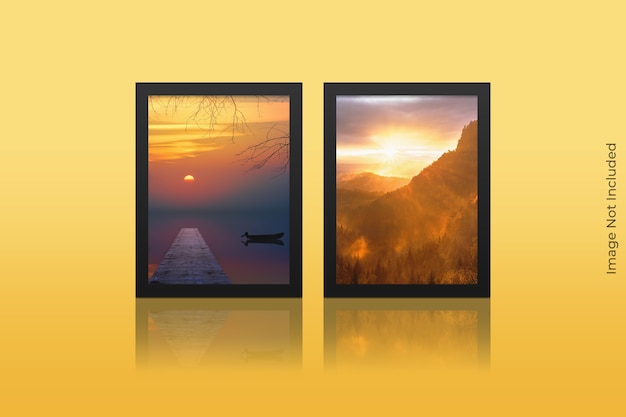 Realistic frames mockup hanging on wall with shadow overlay