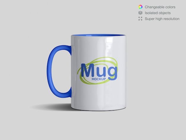 Realistic front view classic ceramic mug mockup template