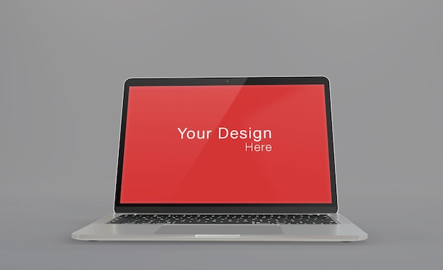 Realistic front view laptop mockup with grey background isolated render psd