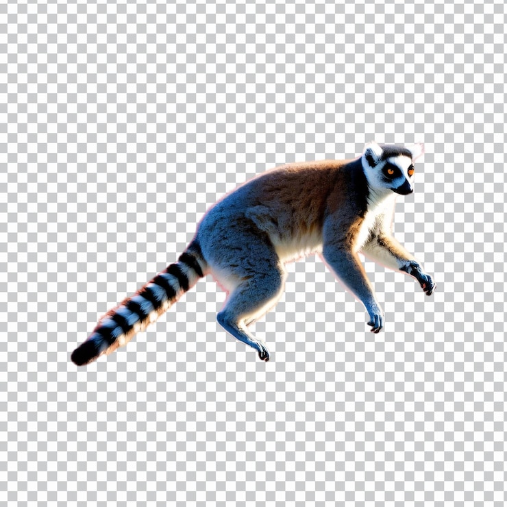 PSD realistic full body jumping lemur isolated on transparent background