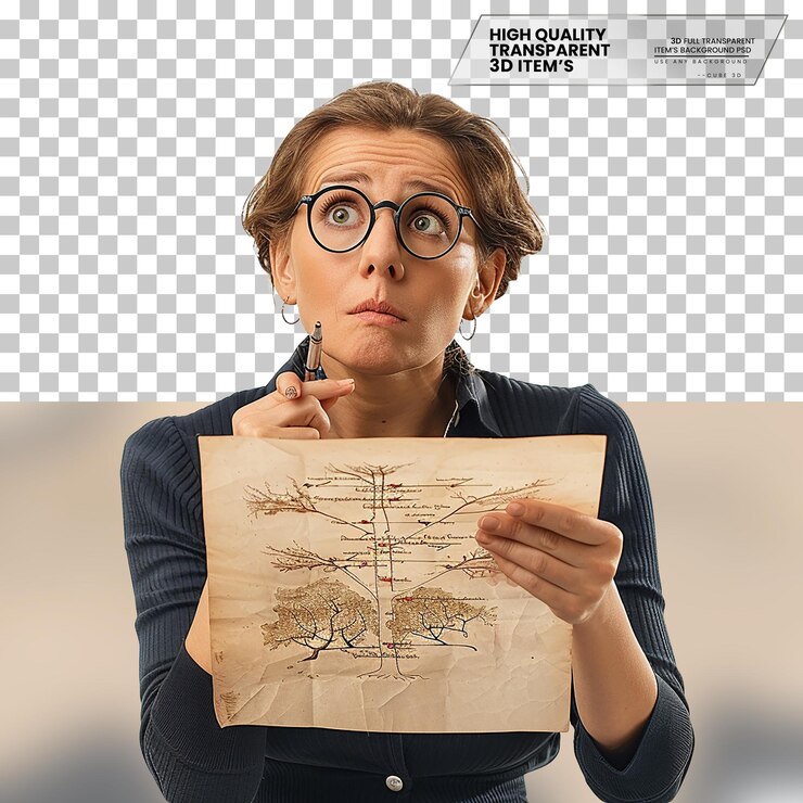 PSD realistic genealogist with a thoughtful approach on transparent background