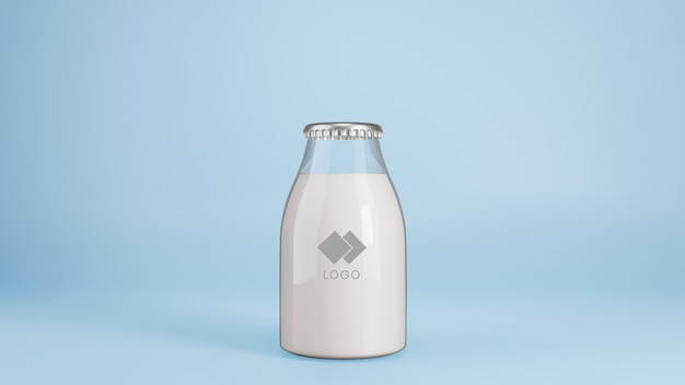 Realistic glass bottle of milk mockup