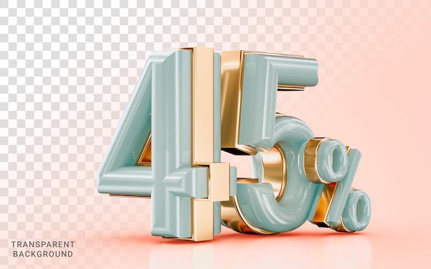 Realistico lucido 45 per cento di sconto vendita banner effetto dorato 3d concetto di rendering per l'offerta di marketing