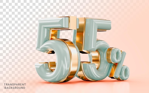 PSD Реалистичная глянцевая скидка 55% распродажа баннер золотой эффект 3d концепция рендеринга для маркетингового предложения