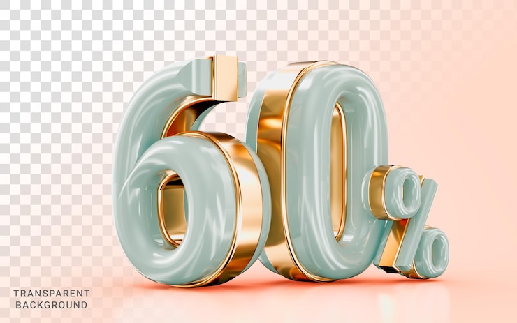 realistic glossy 60 percent discount sale banner golden effect 3d render concept for marketing offer