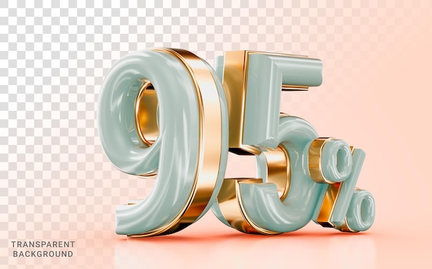 Realistic glossy 95 percent discount sale banner golden effect 3d render concept for marketing offer