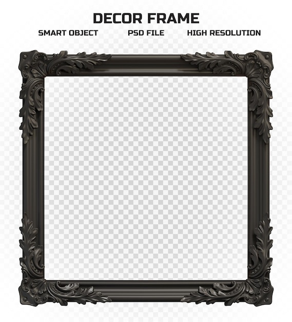Realistic glossy black border frame in high resolution for picture decoration