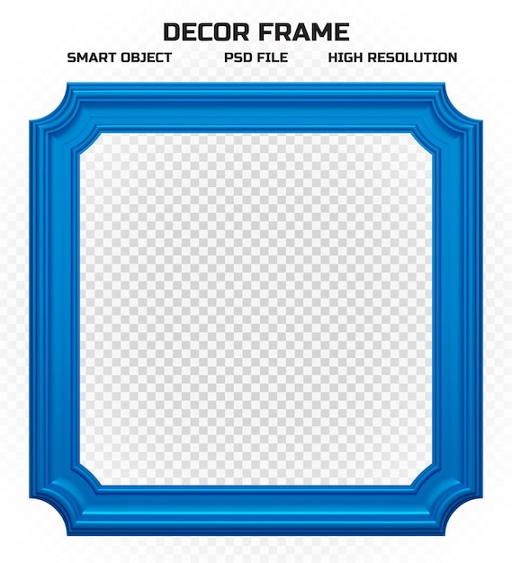 PSD realistic glossy blue border frame in high resolution for picture decoration