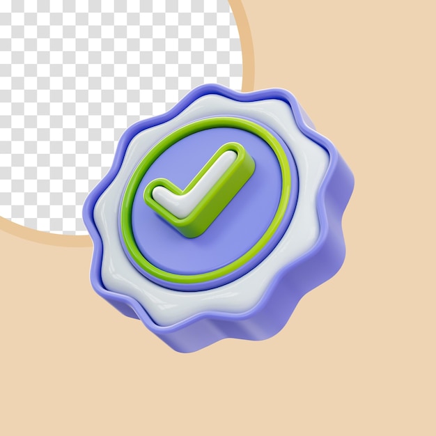 Realistic glossy cartoon look checkmark badge icon 3d render for like or correct and ok