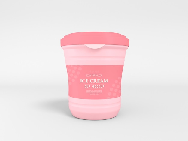 リアルな光沢のあるプラスチック製アイスクリームカップ包装モックアップ
