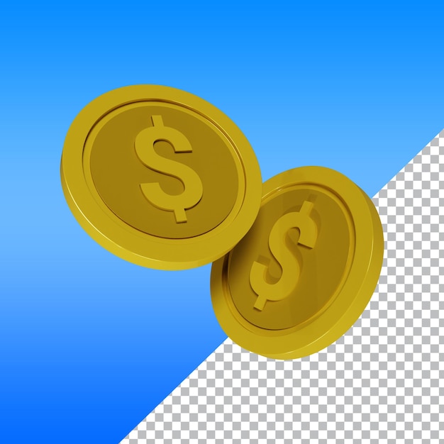 Realistic gold 3d dollar coin on transparent background
