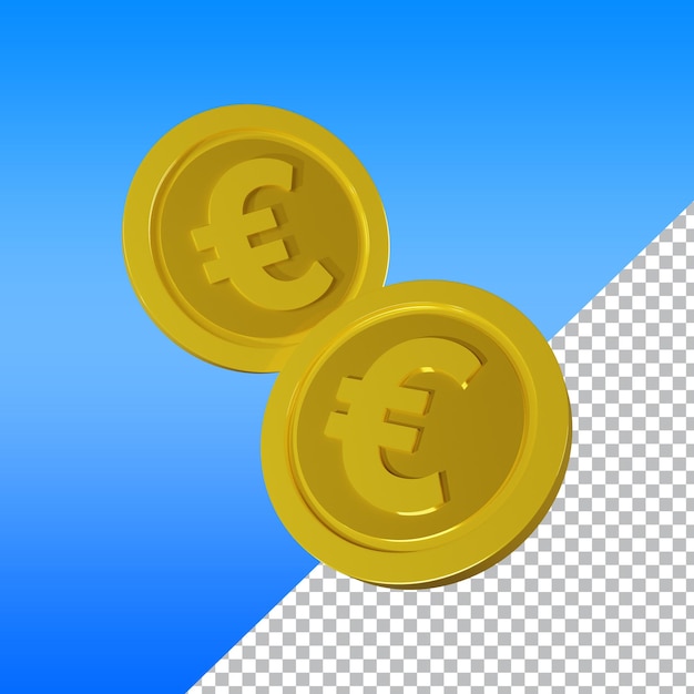 透明な背景にリアルなゴールドの3dユーロ硬貨