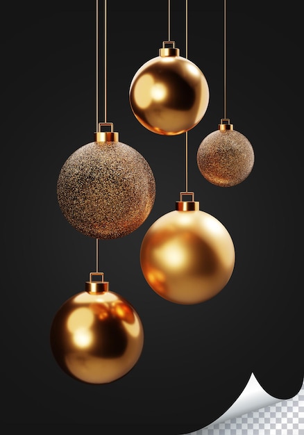 PSD realistic gold christmas balls 3d rendering christmas festive elements for design holiday decoration