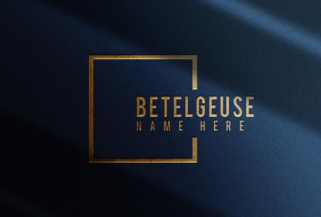 Realistic gold embossed logo blue paper