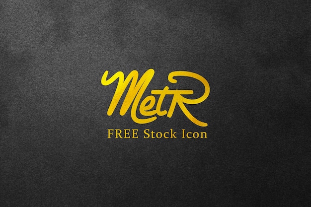 Realistic gold logo mockup on black texture background