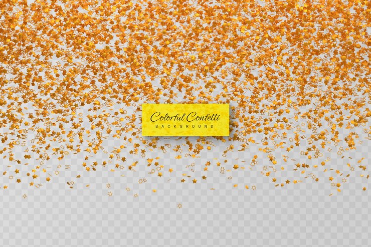 PSD realistic golden confetti and serpentine explosion for the festival party ribbon
