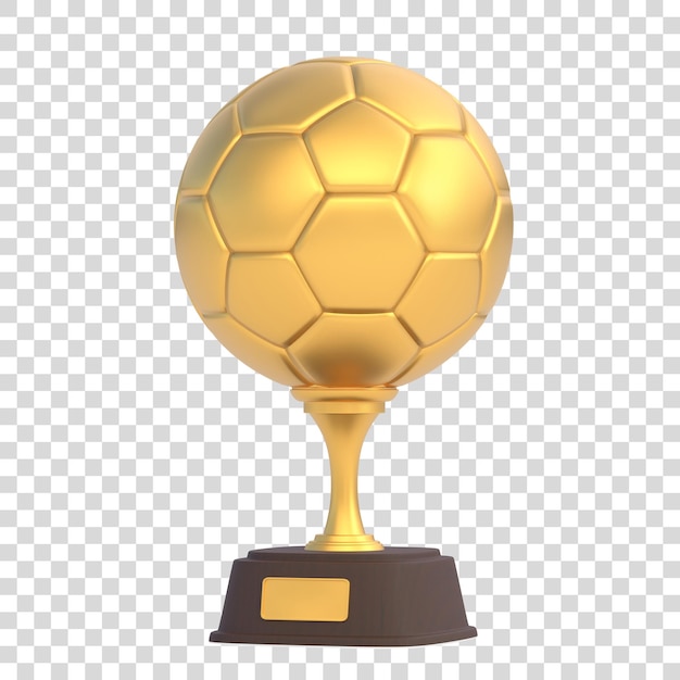 Realistic golden football trophy cup isolated on white background sport tournament 3d render
