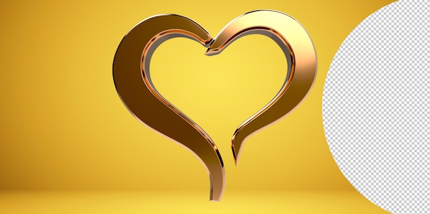 Realistic golden heart. isolated transparent png. valentines day greeting card background. 3d icon.