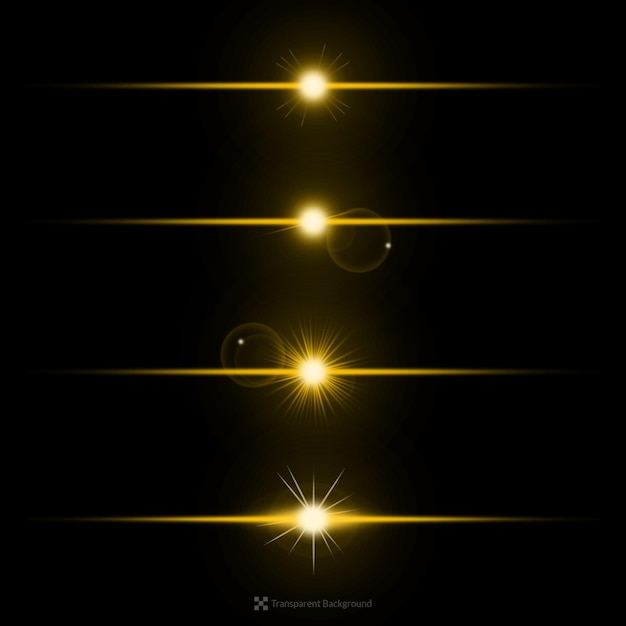 Realistic golden lens flares star effect ray line set