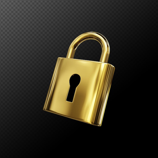 Realistic golden lock icon 3k resolution