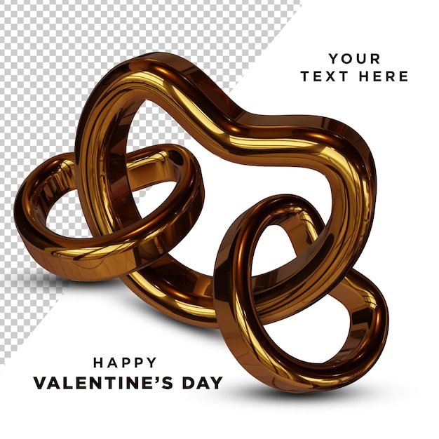 Realistic golden Love Ring 3D Rendering Isolated