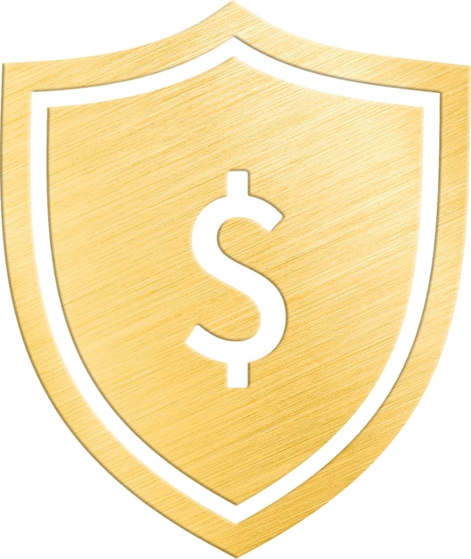 PSD 金融と銀行のアイコンラベルシンボルクリパートのためのドル記号を持つ現実的な金色のシールドセキュリティ