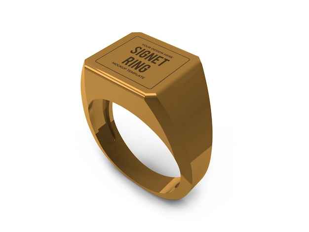 Realistic Golden Signet Ring Mockup Template Isolated