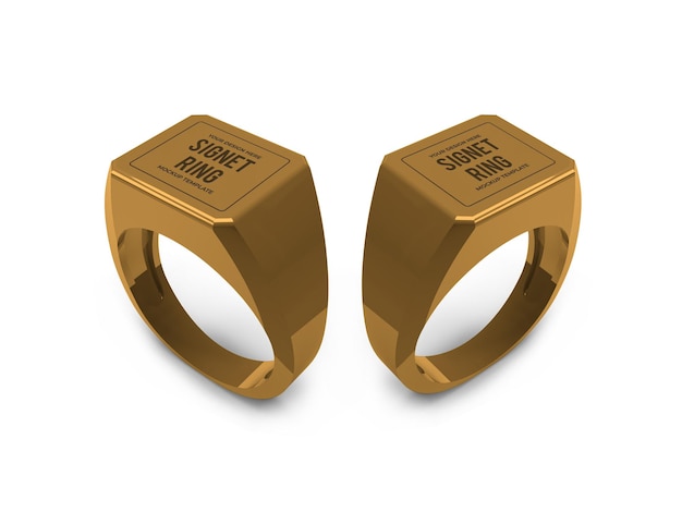 Realistic golden signet ring mockup template isolated