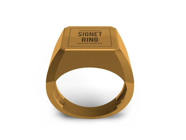 Realistic golden signet ring mockup template isolated