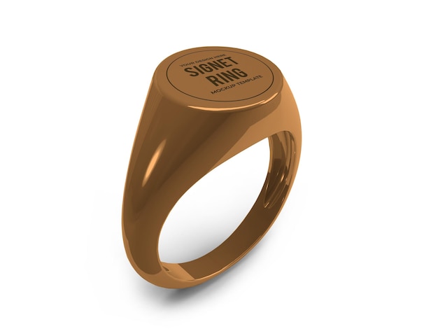 Realistic golden signet ring mockup template isolated