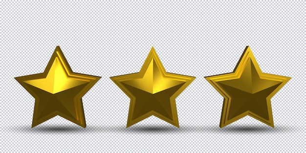 PSD stelle dorate realistiche impostate 3d isolate per la recensione del feedback sulla valutazione dei clienti e il premio per la decorazione