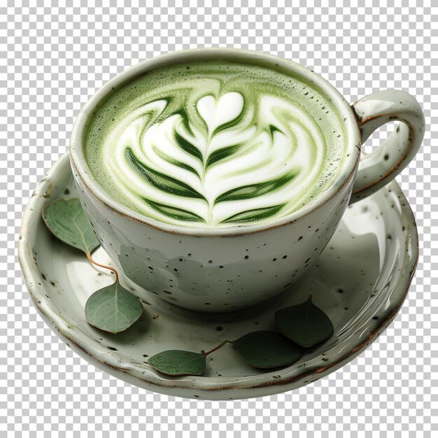 PSD realistic green and matcha tea green coffee beautiful latte isolated on transparent background