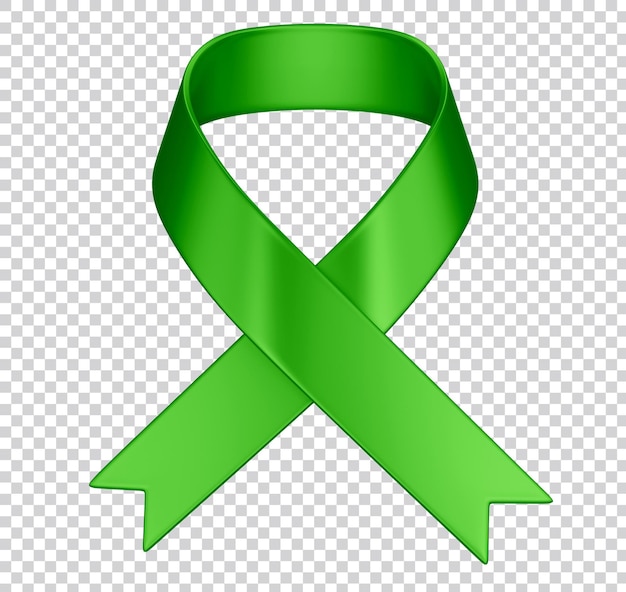 PSD realistic green ribbon medical symbol of lymphoma liver organ donation or glaucoma awareness