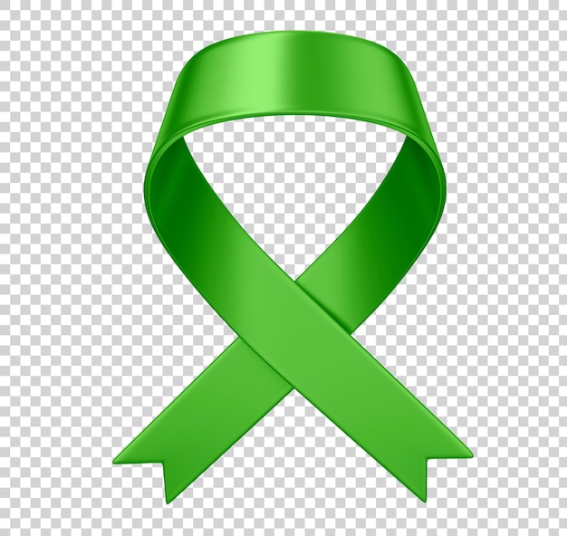 PSD realistic green ribbon medical symbol of lymphoma liver organ donation or glaucoma awareness