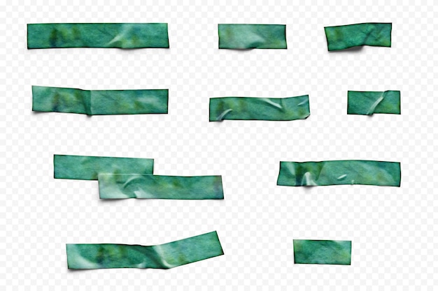 PSD 現実的な緑の水彩の粘着テープコレクション 透明な背景