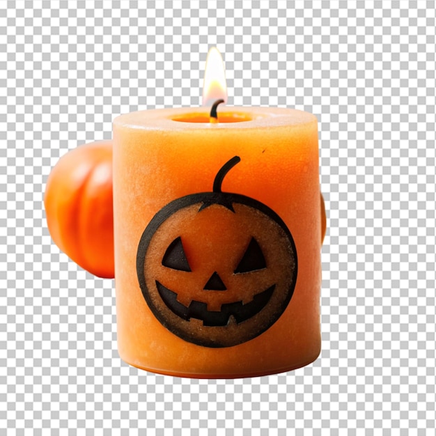 PSD realistic halloween illustration with pumpkin and candle on transparent background