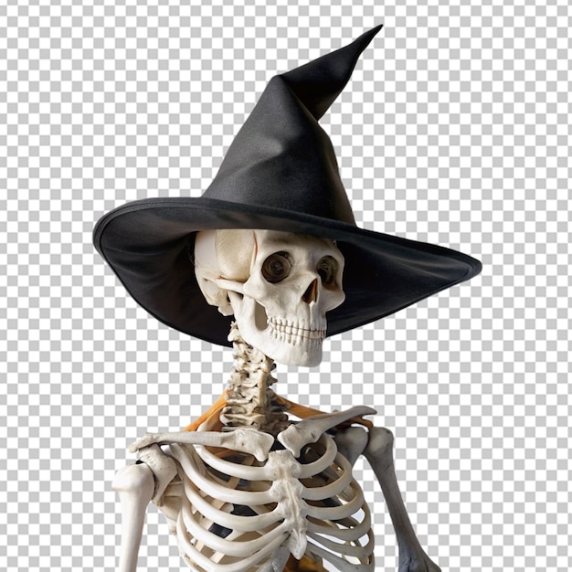 PSD Реалистичная иллюстрация хэллоуина с скелетом и шляпой