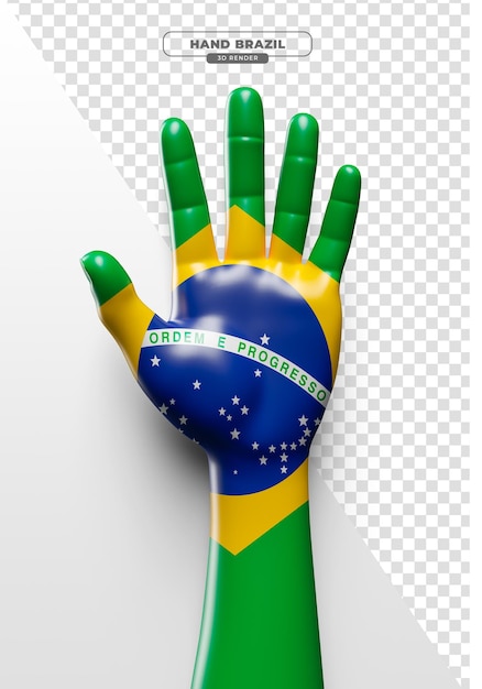 Реалистичная рука с флагом бразилии, нарисованная в 3d-рендеринге