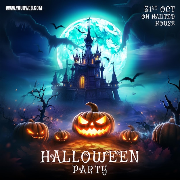 PSD realistic happy halloween party poster template