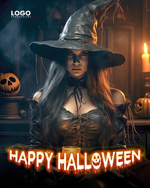 PSD realistic happy halloween poster template