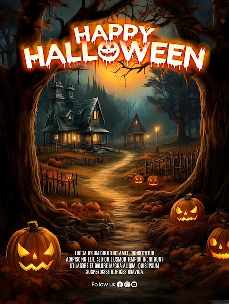 PSD realistic happy halloween poster