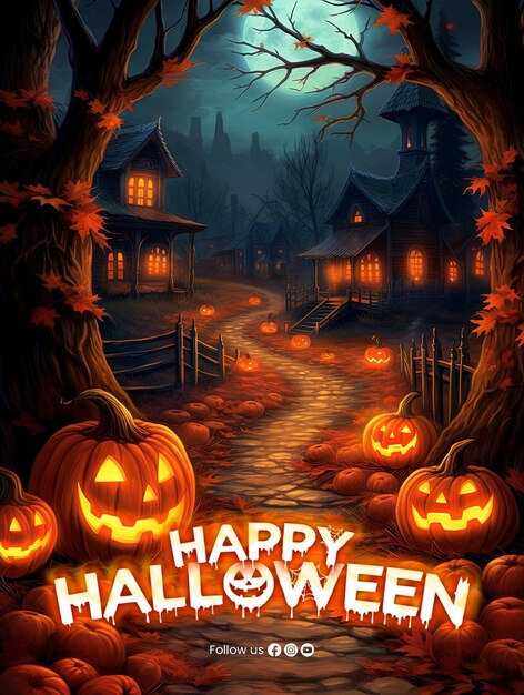 PSD realistico poster di happy halloween