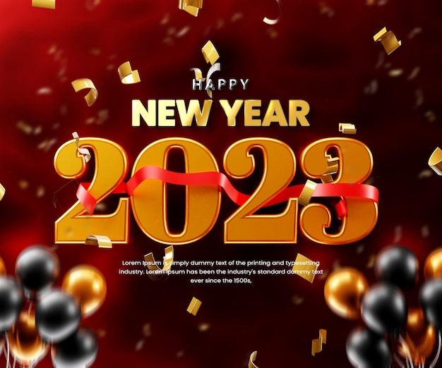 Realistic happy new year 2023 celebration banner or happy new years background template with balloon