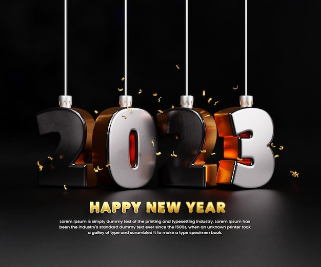 Реалистичный баннер празднования нового года 2023 или дизайн шаблона фона с новым годом