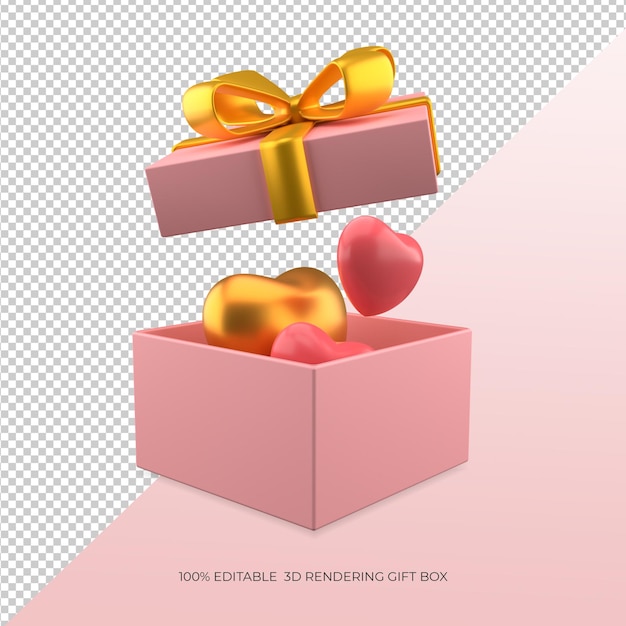 Реалистичный фон с днем святого валентина и форма любви с открывающимся дизайном подарочной коробки