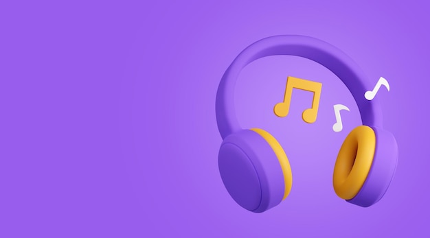 Realistic headphones with musical notes Musical background with side space for text