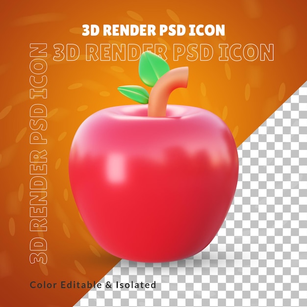 Realistic Healthy apple 3d illustration or 3d organic apple fruit icon isolated