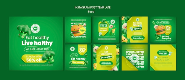 Realistic healthy food instagram posts template