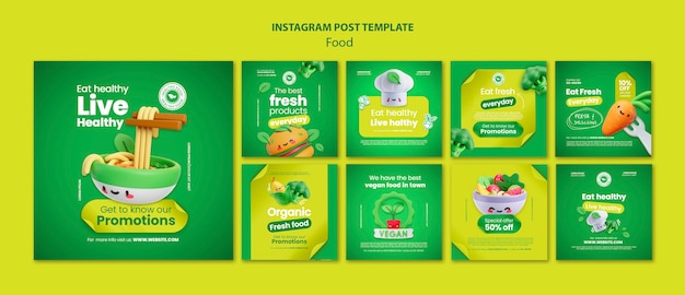 Realistic healthy food instagram posts template